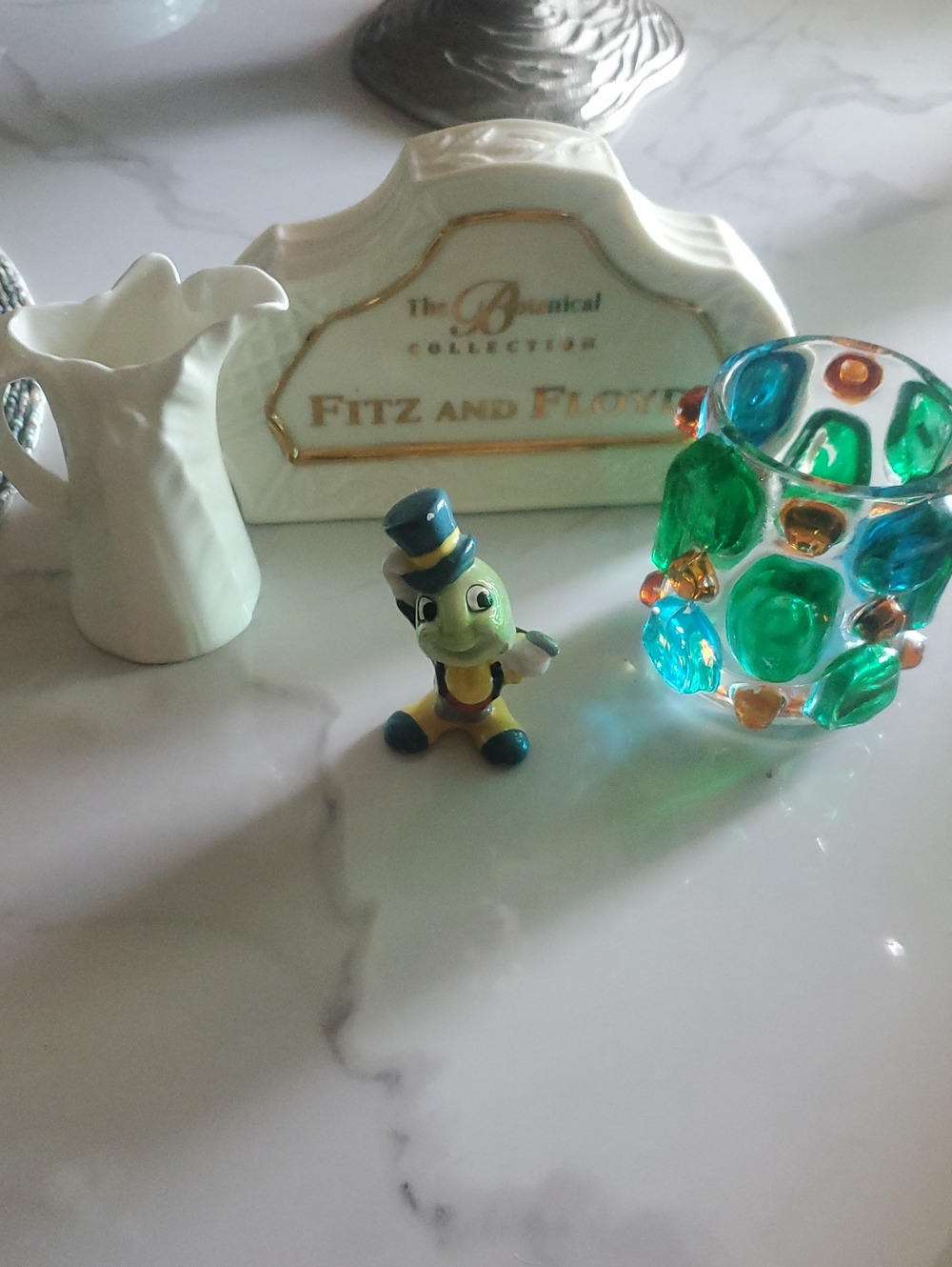 Fitz and Floyd Teal and Green Glass Dot Votive Holder with Amber Accents